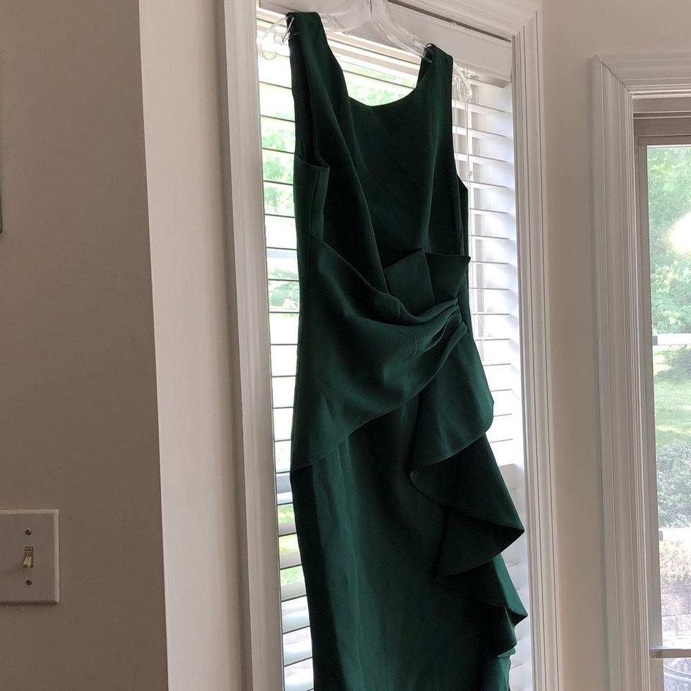 Eliza J Dark Green Sleeveless Ruffle Sheath Dress with Defect